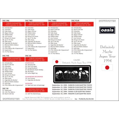画像2: OASIS 1994 DEFINITELY MAYBE JAPAN TOUR 6CD