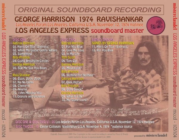 画像2: GEORGE HARRISON 1974 LOS ANGELES EXPRESS soundboard master 2CD (2)