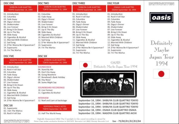 画像2: OASIS 1994 DEFINITELY MAYBE JAPAN TOUR 6CD (2)